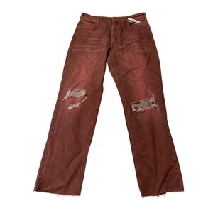 Pilcro The Vintage Straight Jeans Rust Red Distressed Raw Hem Size 32 NWT